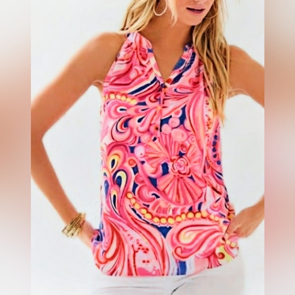 Lilly Pulitzer Bailey Silk Top Reef Retreat, Size S